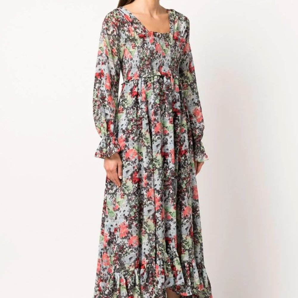 Cinq A Sept Size 8 Leigh Chiffon Floral Split L/S Square Neck Smocked Ma…